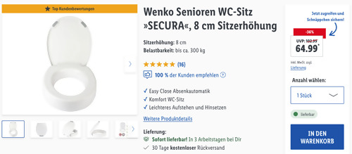 Wenko Senioren WC-Sitz "SECURA mit 8 cm Sitzerhöhung, leichteres Aufstehen und Hinsetzen Wenko Senioren WC-Sitz "SECURA mit 8 cm Sitzerhöhung, leichteres Aufstehen und Hinsetzen