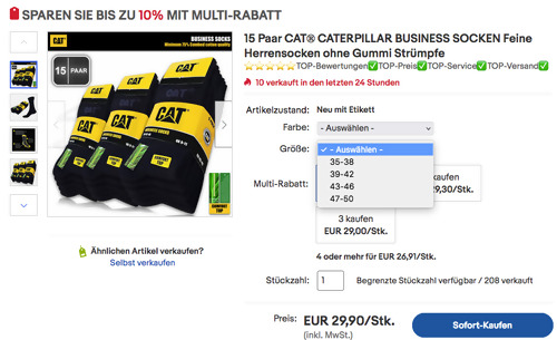 15 Paar CAT® CATERPILLAR Business-Socken, versch. Farben und Größen - jetzt 12% billiger