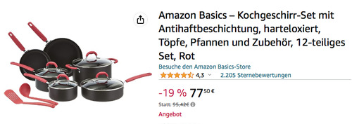 Amazon Basics 12-teiliges Kochgeschirr-Set in Rot (Töpfe, Pfannen und Zubehör) - jetzt 19% billiger Amazon Basics 12-teiliges Kochgeschirr-Set in Rot (Töpfe, Pfannen und Zubehör) - jetzt 19% billiger
