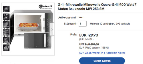 Bauknecht MW 253 SM Grill-Mikrowelle, 10 vorprogrammierte Rezepte - jetzt 7% billiger