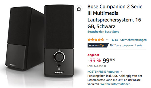 Bose Companion 2 Serie III Multimedia Lautsprechersystem für PC Bose Companion 2 Serie III Multimedia Lautsprechersystem für PC