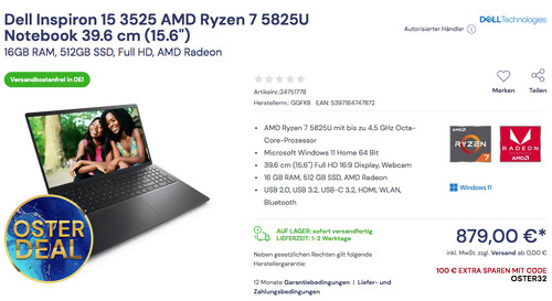 Dell Inspiron 15 3525 AMD Ryzen 7 5825U 39.6 cm (15.6") Notebook (16GB RAM, 512GB SSD, WIN 11) Dell Inspiron 15 3525 AMD Ryzen 7 5825U 39.6 cm (15.6") Notebook (16GB RAM, 512GB SSD, WIN 11)
