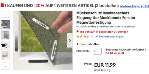 EASYmaxx ca. 150 x 130 cm Fenster-Mückenschutz mit Magnetbefestigung, zuschneidbar - jetzt 20% billiger