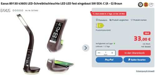 Eaxus 89130 LED-Schreibtischleuchte mit Smartphone-Induktionsladung und Nachtlicht-Funktion Eaxus 89130 LED-Schreibtischleuchte mit Smartphone-Induktionsladung und Nachtlicht-Funktion
