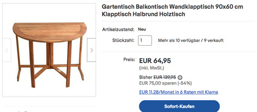 ESTEXO 90x60 cm Halbrund Balkontisch, Akazienholz ESTEXO 90x60 cm Halbrund Balkontisch, Akazienholz