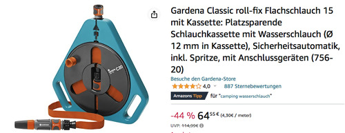 Gardena Classic 756-20 roll-fix 15 m Flachschlauch mit Kassette, inkl. Spritze Gardena Classic 756-20 roll-fix 15 m Flachschlauch mit Kassette, inkl. Spritze