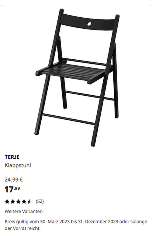 IKEA Bielefeld - TERJE Klappstuhl, schwarz - jetzt 28% billiger