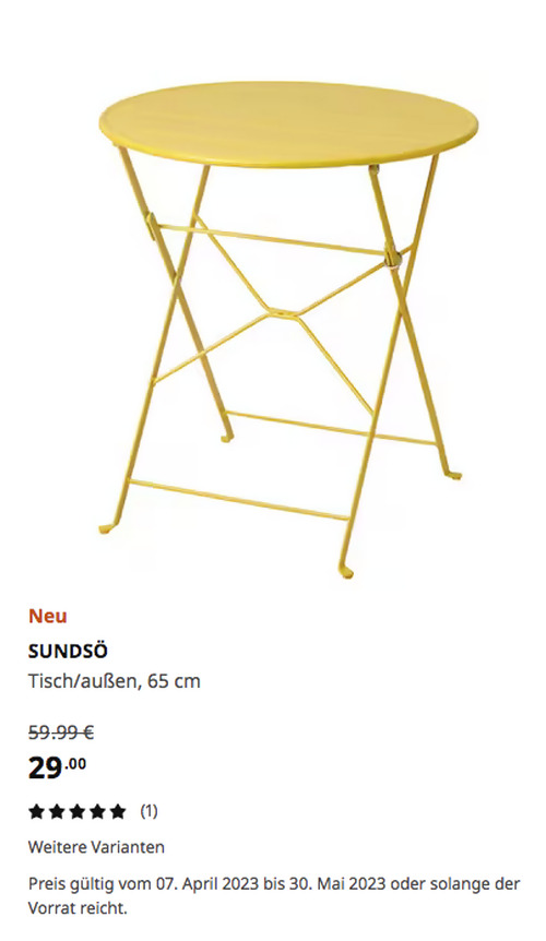 IKEA Freiburg - SUNDSÖ Tisch/außen, gelb, 65 cm, Stahl IKEA Freiburg - SUNDSÖ Tisch/außen, gelb, 65 cm, Stahl