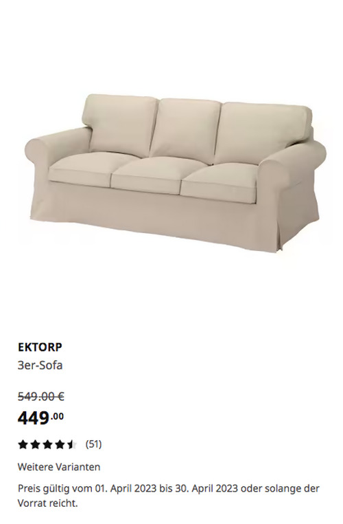 IKEA Kamen - EKTORP 3er-Sofa, Hallarp beige - jetzt 18% billiger