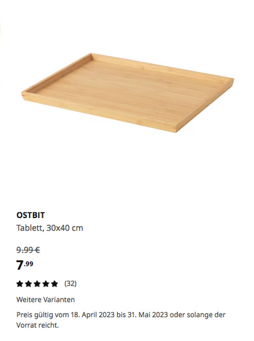 IKEA Wuppertal - OSTBIT Tablett, Bambus, 30x40 cm - jetzt 20% billiger