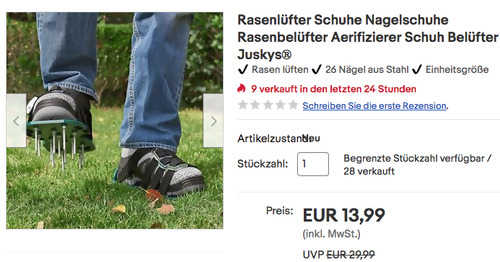 Juskys Rasenlüfter Schuhe, Einheitsgröße Juskys Rasenlüfter Schuhe, Einheitsgröße