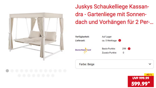 Juskys Schaukelliege "Kassandra" - Gartenliege mit Sonnendach und Vorhängen für 2 Personen in Weiß, 180 x 229 cm Juskys Schaukelliege "Kassandra" - Gartenliege mit Sonnendach und Vorhängen für 2 Personen in Weiß, 180 x 229 cm
