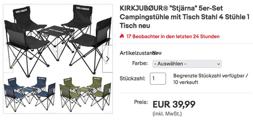 KIRKJUBØUR "Stjärna" Campingstühle mit Tisch 5er-Set in verschiedenen Farben, klappbar KIRKJUBØUR "Stjärna" Campingstühle mit Tisch 5er-Set in verschiedenen Farben, klappbar