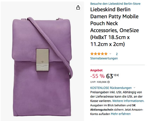 Liebeskind Berlin Damen Patty Mobile Pouch Neck in Lavender Liebeskind Berlin Damen Patty Mobile Pouch Neck in Lavender