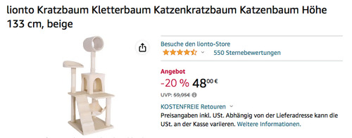 Lionto KB00350 Katzenkratzbaum in Beige, 133 cm hoch Lionto KB00350 Katzenkratzbaum in Beige, 133 cm hoch