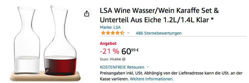 LSA G1166-00-991 Wasser/Wein Karaffe Set, 1.2L/1.4L - jetzt 21% billiger