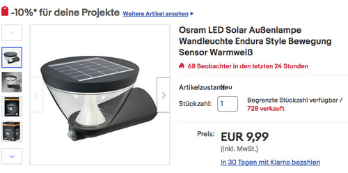Osram Endura Style LED Solar Wandleuchte, 340 lm - jetzt 70% billiger