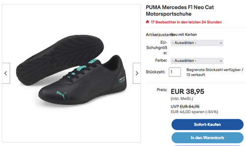 PUMA Mercedes F1 Neo Cat Motorsportschuhe, versch. Farben und Größen (36-47) PUMA Mercedes F1 Neo Cat Motorsportschuhe, versch. Farben und Größen (36-47)