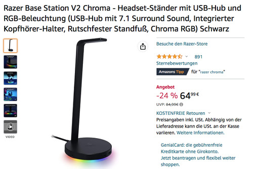 Razer Base Station V2 Chroma in Schwarz - Headset-Ständer mit USB-Hub und RGB-Beleuchtung Razer Base Station V2 Chroma in Schwarz - Headset-Ständer mit USB-Hub und RGB-Beleuchtung