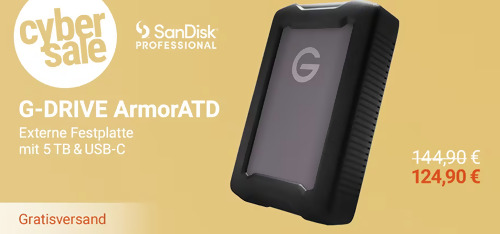 SanDisk® PROFESSIONAL G-DRIVE ArmorATD Grau 5 TB 2,5" externe Festplatte, USB Type-C (3.1) - jetzt 14% billiger SanDisk® PROFESSIONAL G-DRIVE ArmorATD Grau 5 TB 2,5" externe Festplatte, USB Type-C (3.1) - jetzt 14% billiger