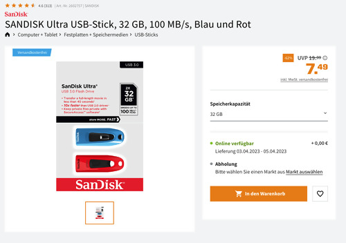 SANDISK Ultra USB-Stick 32 GB 2er Pack in Blau und Rot (USB 3.0, 100 MB/s) SANDISK Ultra USB-Stick 32 GB 2er Pack in Blau und Rot (USB 3.0, 100 MB/s)