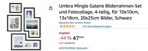 Umbra 1015592-1106 4-tlg. Mingle Galerie Bilderrahmen-Set in Schwarz - jetzt 20% billiger