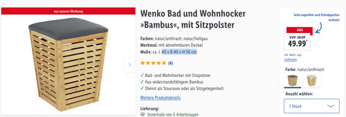 Wenko Bad und Wohnhocker "Bambus" in Natur/anthrazit oder Natur/hellgau, 40 x 40 x 56 cm Wenko Bad und Wohnhocker "Bambus" in Natur/anthrazit oder Natur/hellgau, 40 x 40 x 56 cm