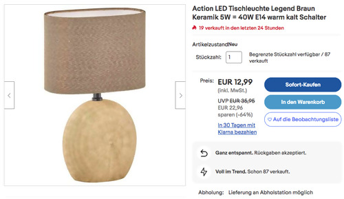 Wofi Action LED Tischleuchte Legend Braun (Keramiksockel, Stoffschirm, E14, 5W) - jetzt 43% billiger Wofi Action LED Tischleuchte Legend Braun (Keramiksockel, Stoffschirm, E14, 5W) - jetzt 43% billiger