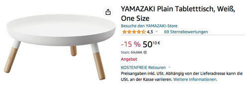 YAMAZAKI 32 cm Plain Tabletttisch in Weiß - jetzt 15% billiger YAMAZAKI 32 cm Plain Tabletttisch in Weiß - jetzt 15% billiger