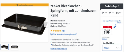 zenker ca. 38 x 25 cm Blechkuchen-Springform, abnehmbarer Rand - jetzt 19% billiger zenker ca. 38 x 25 cm Blechkuchen-Springform, abnehmbarer Rand - jetzt 19% billiger