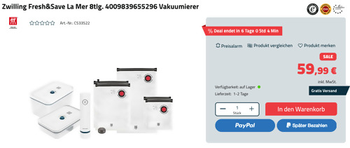 Zwilling Fresh&Save La Mer 8tlg. Vakuumierer-Set Zwilling Fresh&Save La Mer 8tlg. Vakuumierer-Set
