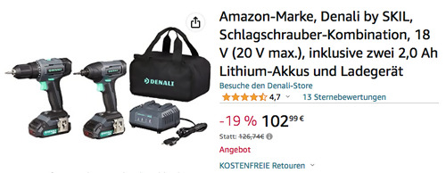 Amazon-Marke - Denali by SKIL - Akku-Bohrmaschine und Schlagschrauber-Kombination 18 V (20 V max.), inklusive zwei 2,0 Ah Lithium-Akkus und Ladegerät Amazon-Marke - Denali by SKIL - Akku-Bohrmaschine und Schlagschrauber-Kombination 18 V (20 V max.), inklusive zwei 2,0 Ah Lithium-Akkus und Ladegerät