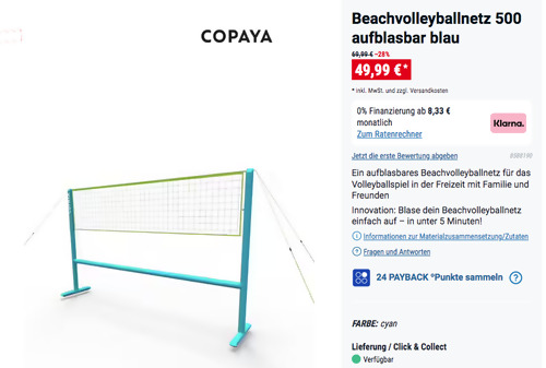 COPAYA Beachvolleyballnetz 500 (aufblasbar, 1,90 m oder 2,43 m hoch) COPAYA Beachvolleyballnetz 500 (aufblasbar, 1,90 m oder 2,43 m hoch)