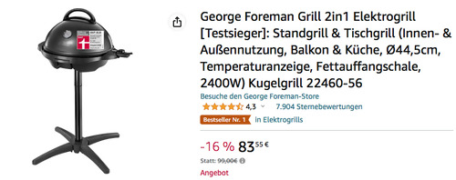 George Foreman 22460-56 2in1 Elektro-Kugelgrill, Ø44,5cm George Foreman 22460-56 2in1 Elektro-Kugelgrill, Ø44,5cm