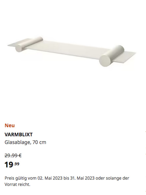 IKEA Hamburg-Moorfleet - VARMBLIXT Glasablage, Frostglas/weiß, 70 cm IKEA Hamburg-Moorfleet - VARMBLIXT Glasablage, Frostglas/weiß, 70 cm