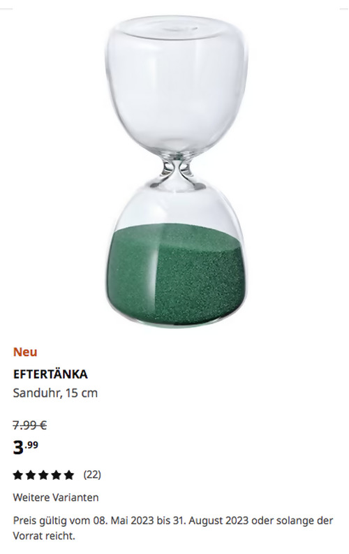 IKEA Ludwigsburg - EFTERTÄNKA Sanduhr, Klarglas/grün, 15 cm - jetzt 50% billiger IKEA Ludwigsburg - EFTERTÄNKA Sanduhr, Klarglas/grün, 15 cm - jetzt 50% billiger