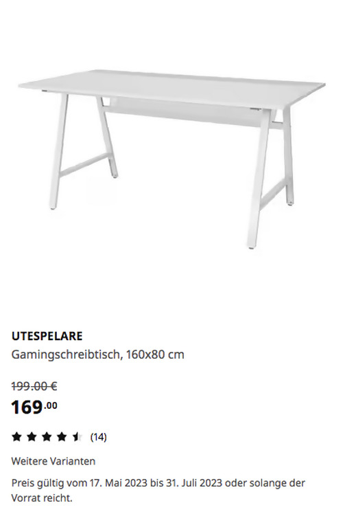 IKEA Mannheim - UTESPELARE Gamingschreibtisch, hellgrau, 160x80 cm IKEA Mannheim - UTESPELARE Gamingschreibtisch, hellgrau, 160x80 cm