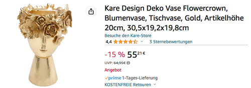 Kare Design 53386 Deko Vase "Flowercrown", 30,5x19,2x19,8cm Kare Design 53386 Deko Vase "Flowercrown", 30,5x19,2x19,8cm
