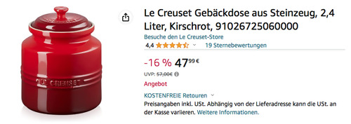 Le Creuset 2,4 Liter Gebäckdose aus Steinzeug in Kirschrot - jetzt 16% billiger Le Creuset 2,4 Liter Gebäckdose aus Steinzeug in Kirschrot - jetzt 16% billiger