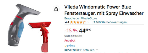 Vileda 161331Windomatic Power Blue Fenstersauger mit Spray Einwascher Vileda 161331Windomatic Power Blue Fenstersauger mit Spray Einwascher