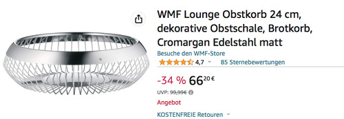 WMF Lounge 24 cm Obstkorb, Cromargan Edelstahl WMF Lounge 24 cm Obstkorb, Cromargan Edelstahl