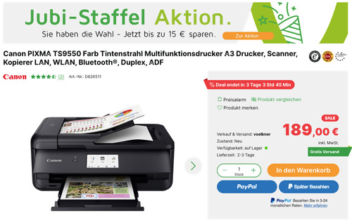 Canon PIXMA TS9550 Farb Tintenstrahl A3 Multifunktionsdrucker Canon PIXMA TS9550 Farb Tintenstrahl A3 Multifunktionsdrucker