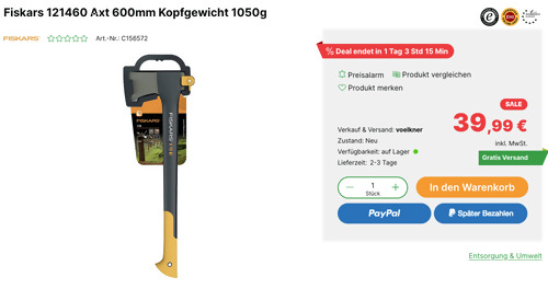 Fiskars 121460 Universalaxt (600mm, Kopfgewicht 1050g) - jetzt 41% billiger Fiskars 121460 Universalaxt (600mm, Kopfgewicht 1050g) - jetzt 41% billiger