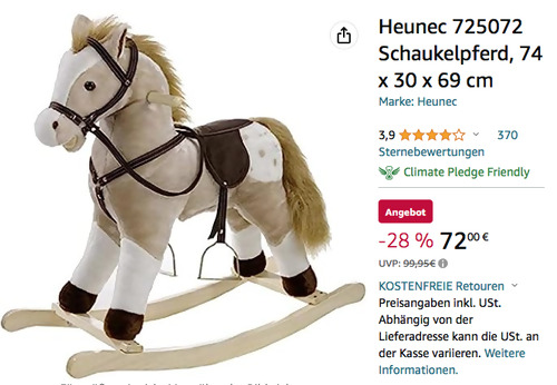 Heunec 725072 Schaukelpferd mit Galoppsound, 74 x 30 x 69 cm - jetzt 12% billiger Heunec 725072 Schaukelpferd mit Galoppsound, 74 x 30 x 69 cm - jetzt 12% billiger