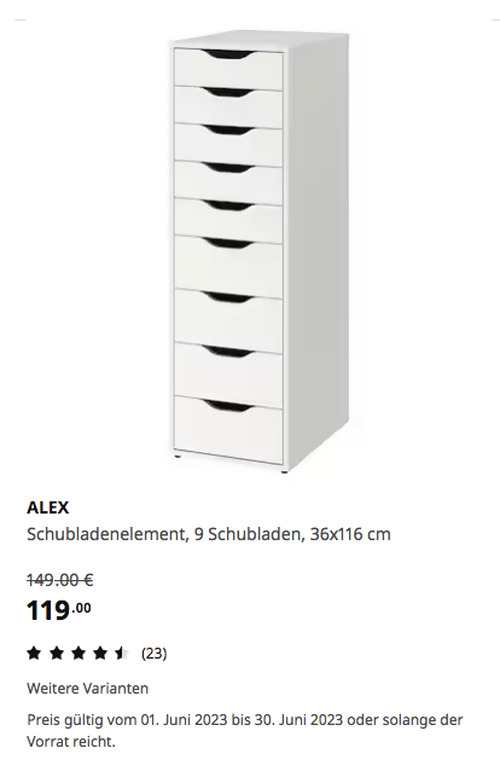 IKEA Kamen - ALEX Schubladenelement, 9 Schubladen, weiß, 36x116 cm - jetzt 20% billiger IKEA Kamen - ALEX Schubladenelement, 9 Schubladen, weiß, 36x116 cm - jetzt 20% billiger