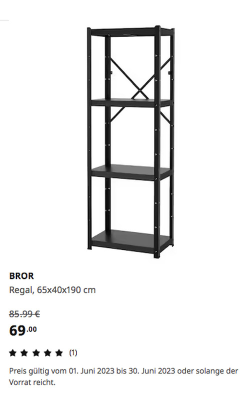 IKEA Kamen - BROR Regal, schwarz, 65x40x190 cm, verzinkter Stahl - jetzt 20% billiger