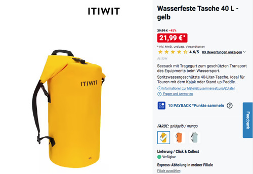 ITIWIT Wasserfeste Tasche 40 L in Goldgelb/Mango ITIWIT Wasserfeste Tasche 40 L in Goldgelb/Mango