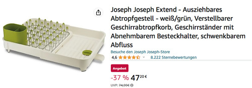 Joseph Joseph 85071 Extend Abtropfgestell in Weiß/Grün, ausziehbar - jetzt 18% billiger Joseph Joseph 85071 Extend Abtropfgestell in Weiß/Grün, ausziehbar - jetzt 18% billiger