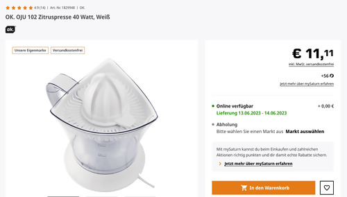 OK. OJU 102 Zitruspresse, 40 Watt - jetzt 31% billiger OK. OJU 102 Zitruspresse, 40 Watt - jetzt 31% billiger