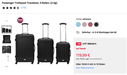 Packenger 3 tlg. Trolleyset Travelstar, versch. Farben (32 l, 59 l, 94 l) Packenger 3 tlg. Trolleyset Travelstar, versch. Farben (32 l, 59 l, 94 l)